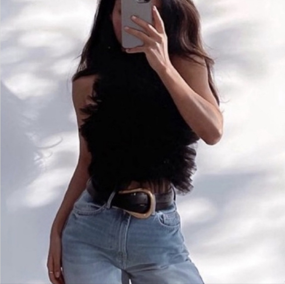 ZARA Tulle HALTER KNIT Top BLACK XS,S,M